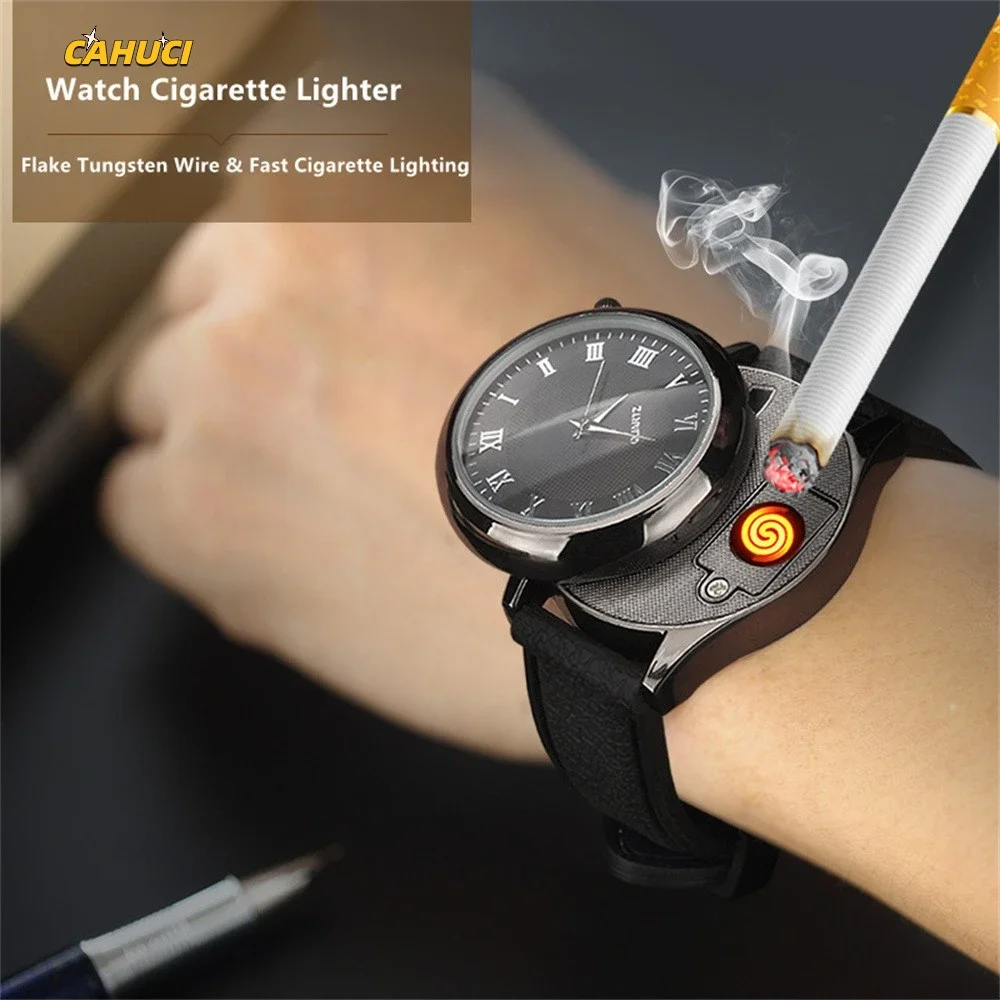 Best Selling New Electronics USB Charge Rechargeable Windproof Cigarette Lighter for Men Portable Electric Quartz Watch Lighter