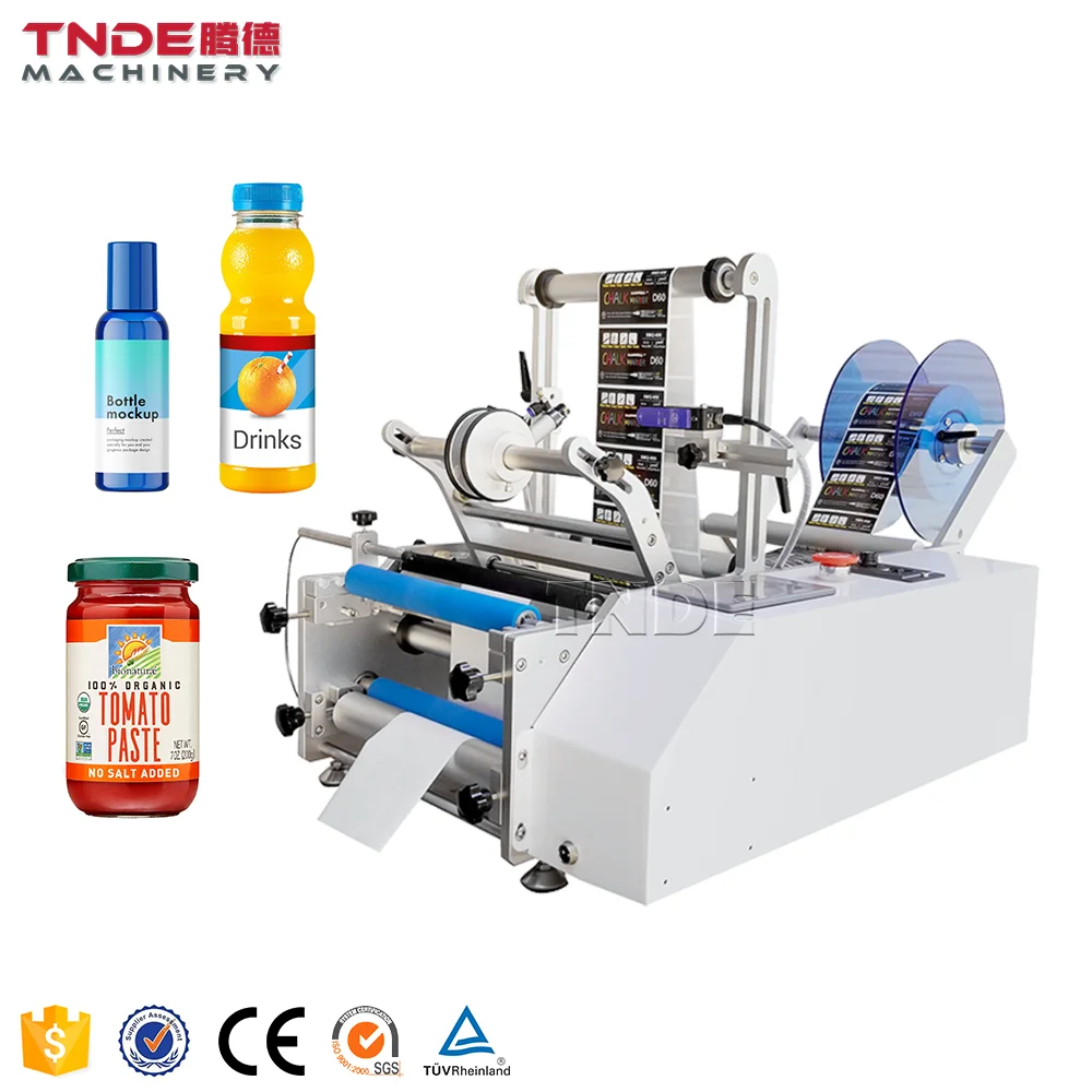 Table Top Semi Automatic Labeling Self-adhesive Barcode Machine Round Food Jars Cans Soft Papertube Wine Glass Cup Product