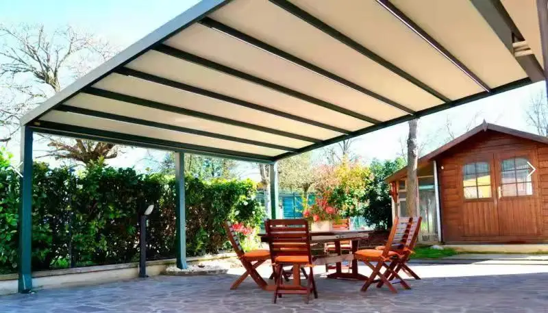 Outdoor Waterproof PVC Aluminum Frame Roof System Motorized Pergola 5x5m