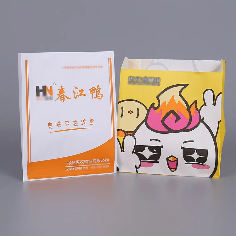 JAHOO Custom logo greaseproof takeaway kraft packaging fast food paper bags for barbecue fried chicken