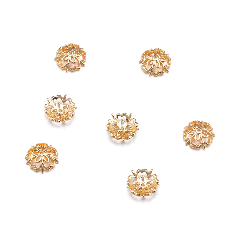 Wholesale 18K Real Gold Color Loose Spacers Separate Bead Caps Flower Brass Cones Bead Caps for Jewelry Making