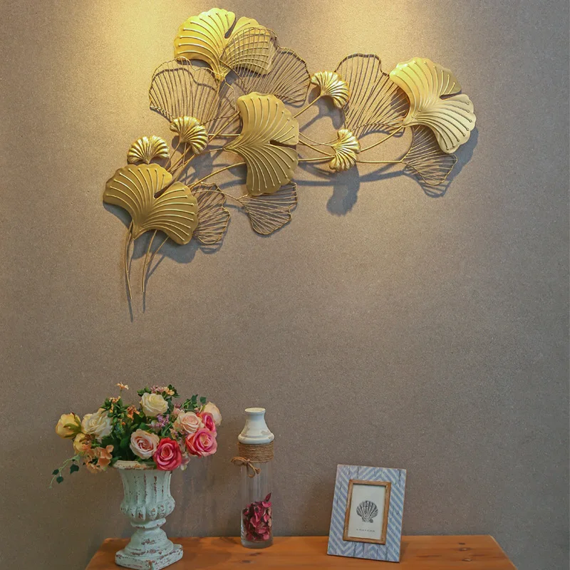 Large Nordic Luxury 3D Metal Iron Ginkgo Home Restaurant Art Decorative Wall