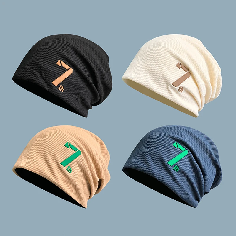 New Hip Hop 7Th Black Slouchy Polyester Skull Cap Cold Hat Knitted Beanie For Women Men