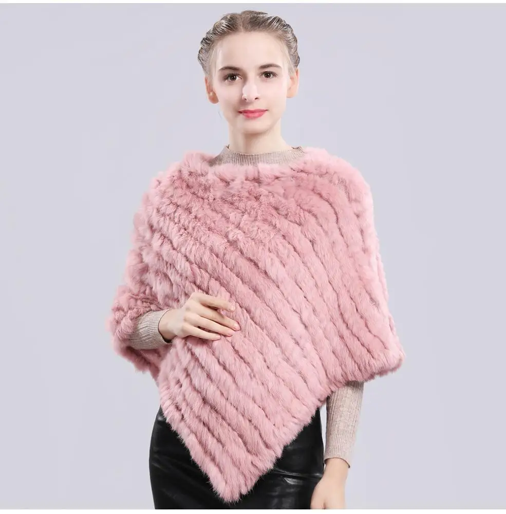 Новинка 2021 стильное Вязаное пончо из натурального кроличьего меха Женская шаль пашмины