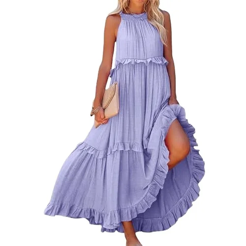 Summer Vacation Wind Lotus Leaf Edge Long Chiffon Dress with O-Neck Sustainable and Anti-Static for Wholesale