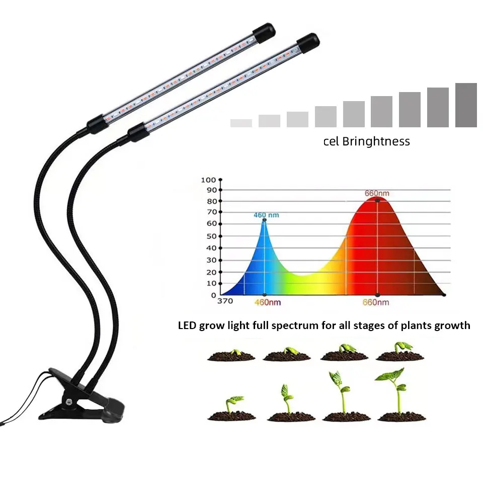 Portable Folding 2 Tube Small Desk Supplement Indoor Garden Changing Usb Best Clip Desktop Led Night Growth Plant Lamp For House