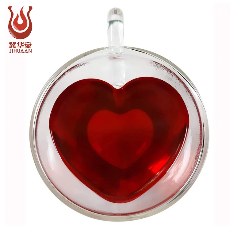 80ml 180ml 280ml Heart-shaped Double wall glass coffee cup with handle