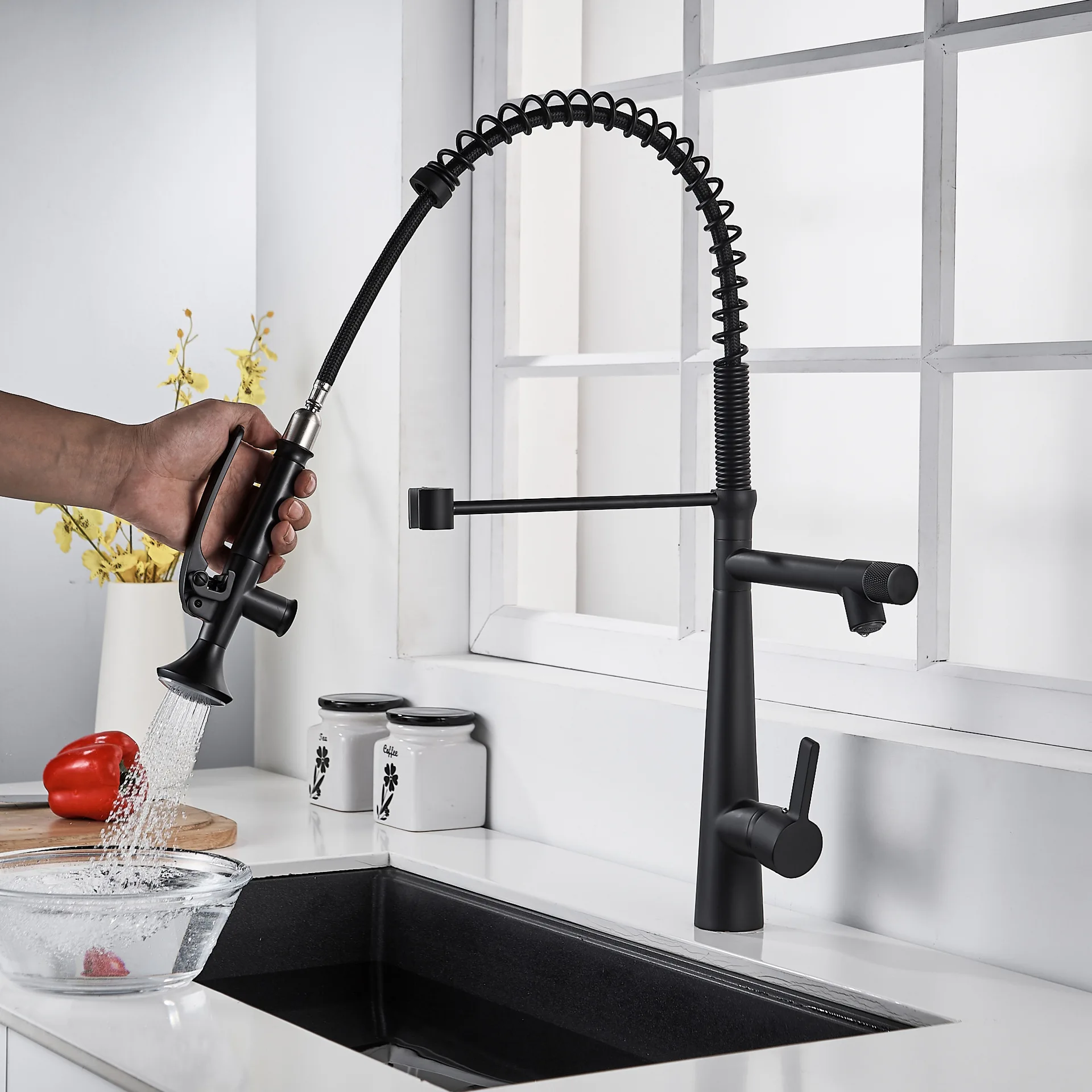 Multifunction pull out sprayer copper matte black kitchen faucet