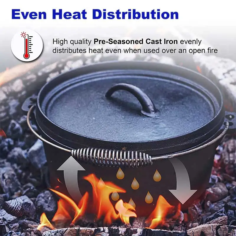Big Capacity Cast Iron Dual Handle Heavy Duty Dutch Ovens with 3 Legs Outdoor Camping Cookware Camp Pot