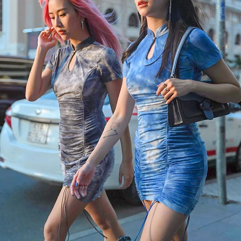 Винтажное китайское Короткое женское платье-Ципао, традиционное шелковое атласное платье, вечернее платье, платья