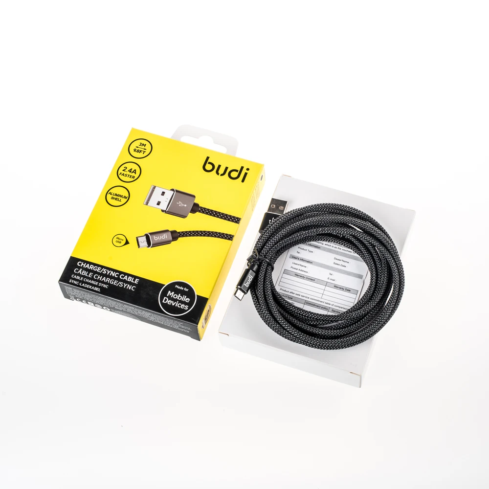 Микро usb-кабель budi Прямая продажа с завода 1 м 2 3 быстрая зарядка нейлоновый Плетеный портативный кабель для зарядного устройства телефона