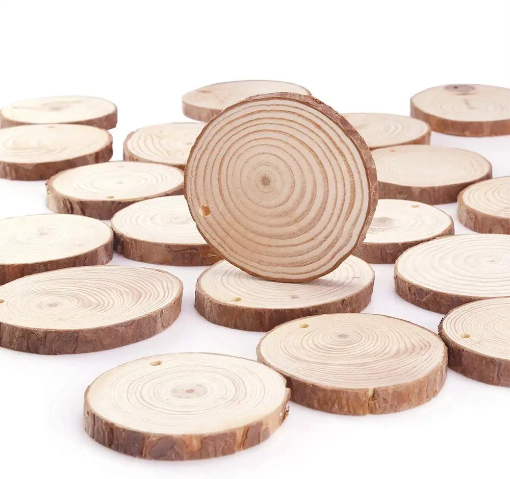 Natural Wood Slices Inches Unfinished Predrilled With Bark For Diy Crafts Christmas