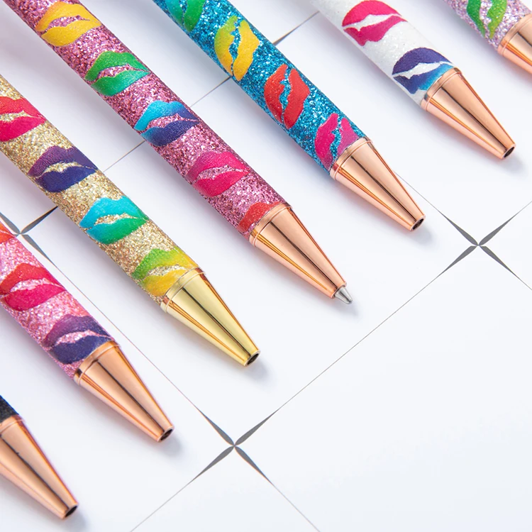 JH 2022 New Design USA Market Trending Metal Glitter Pen With Lips Printing