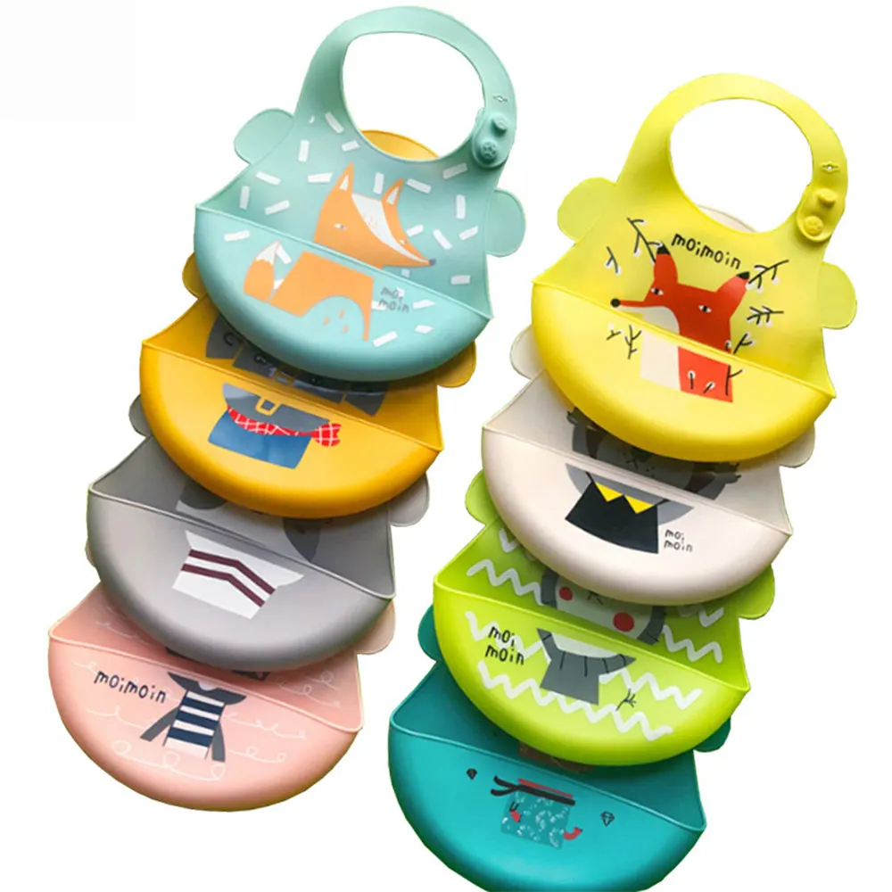 Hot Sale Custom Baby Food Silicone Divided Plate and Bibs Silicon Baby Bib Food Catcher Silicone Feeding Bibs