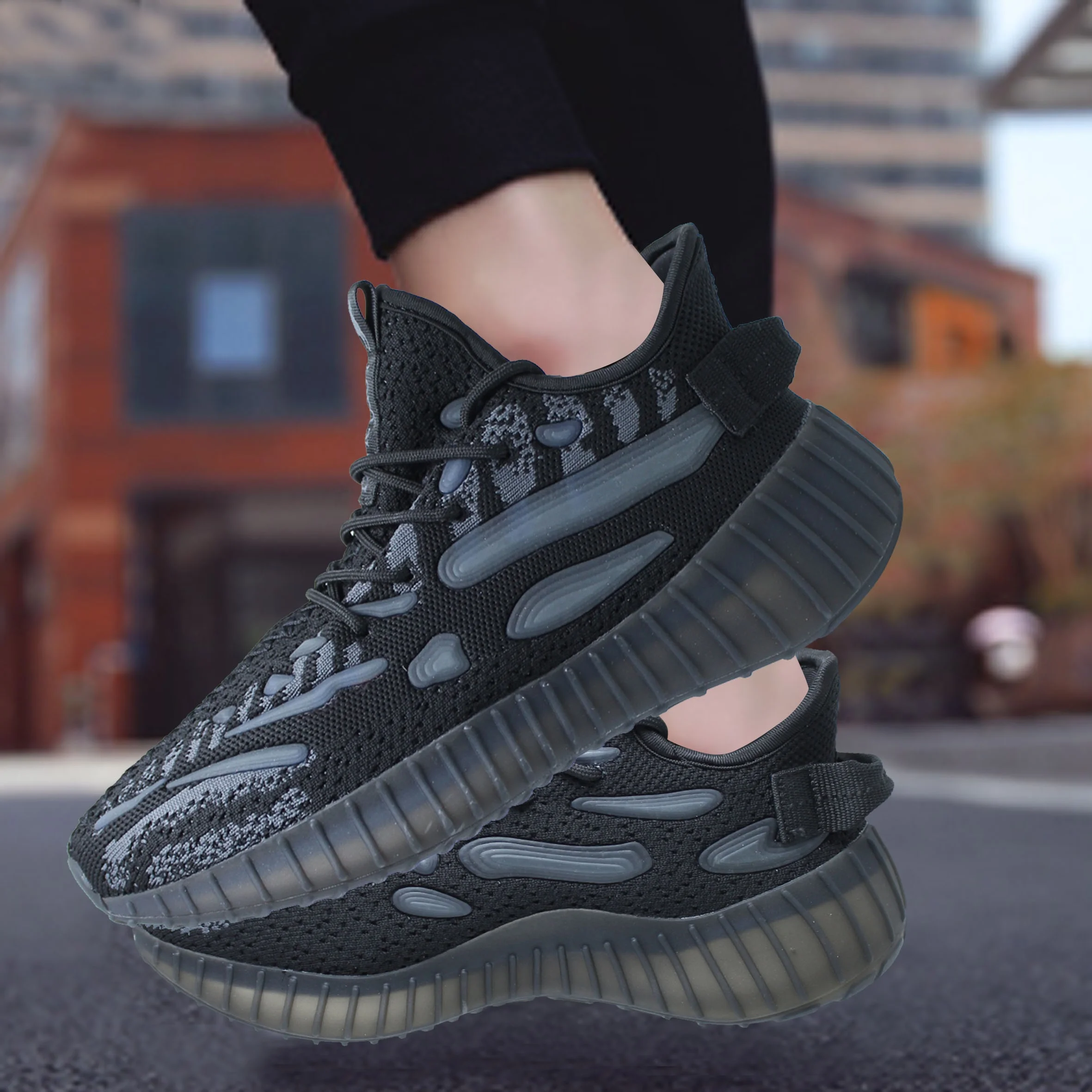  Новинка Модная легкая перерабатываемая нескользящая обувь yeezy из ЭВА со светящимся эффектом и кружевом