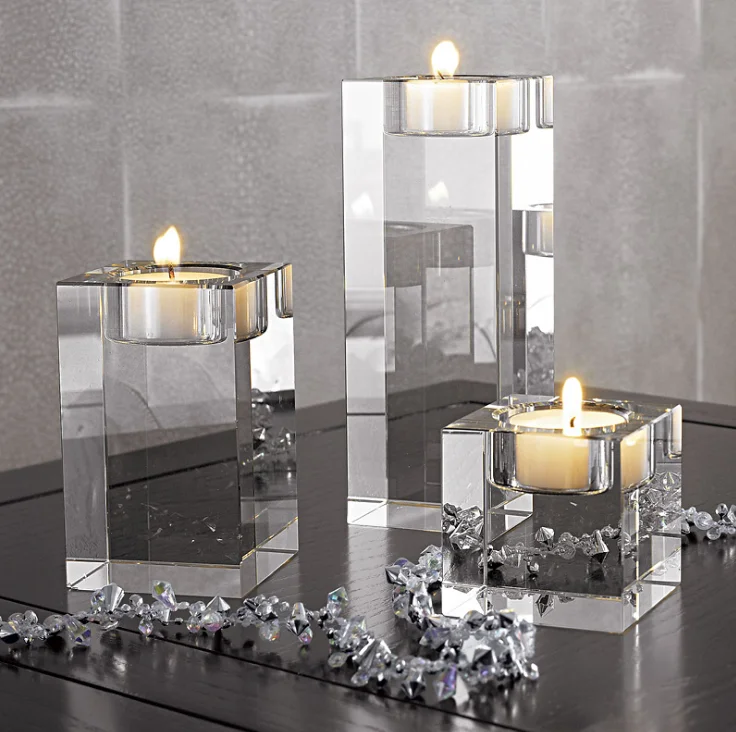 Square Clear Crystal Candle Holder Candlesticks Acrylic Tea Light Candle Holders Wedding Christmas Party DIY Decoration gift