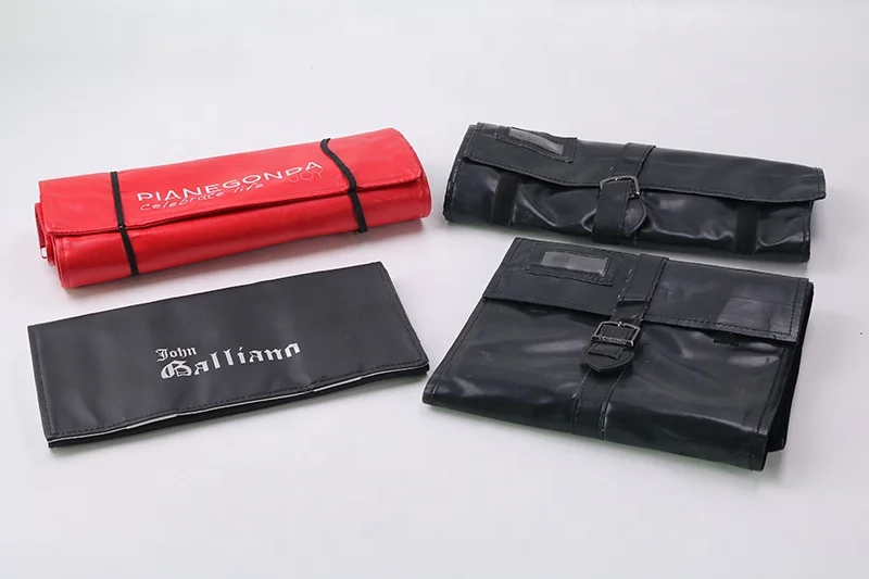 BV095 Elastic Band Fasten Closure Red Leather Outside Suede Flap Cover travel necklace Chain display Jewelry roll