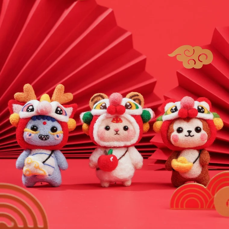 Chinese Zodiac Signs Needle Felting Kit, Complete Needle Felting Tools and Supplies, Animals Wool Felting Kits