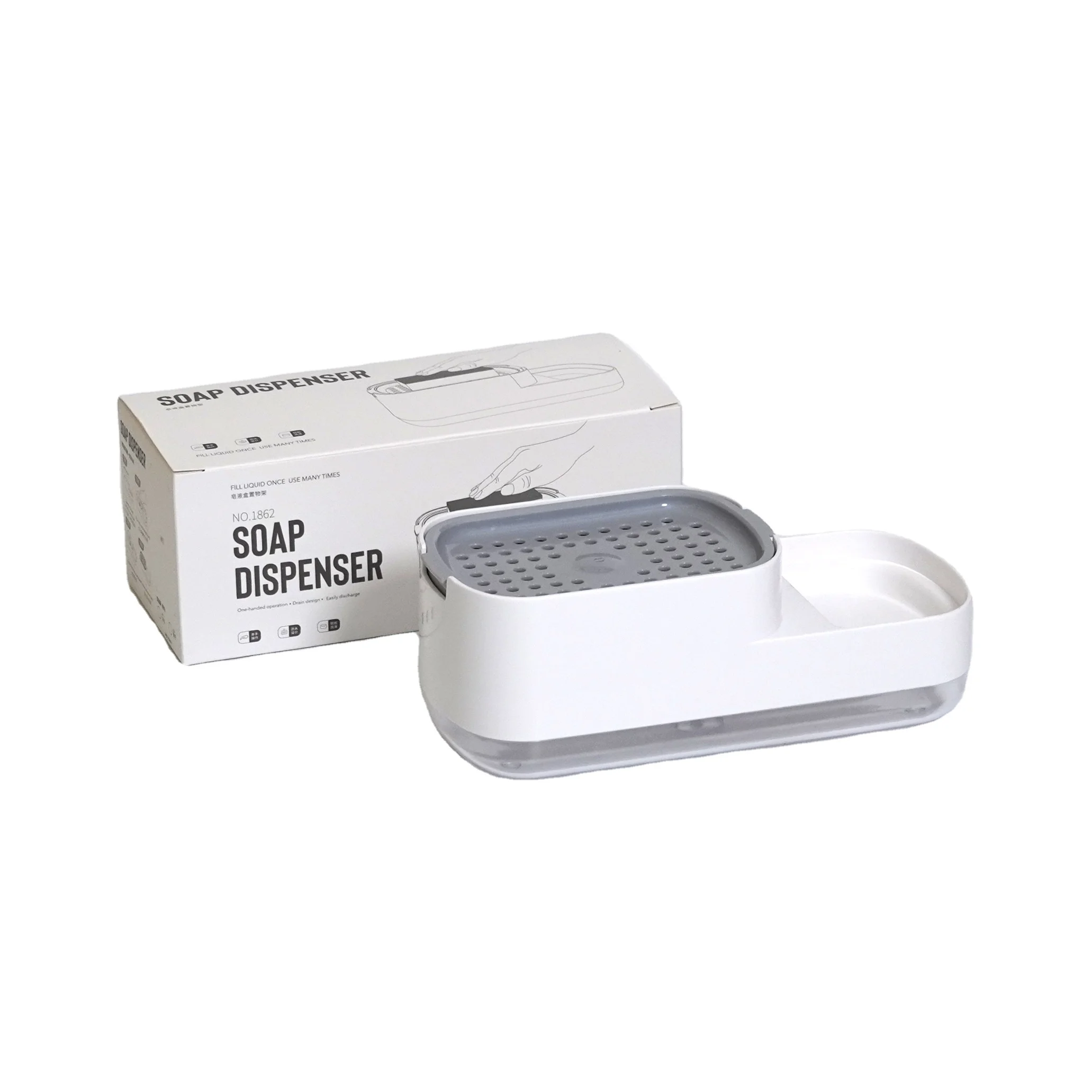 New Design 3 in 1 Dish soap dispenser with sponge holder soap Dispenser pump sink caddy organizer sponge for kitchen sink