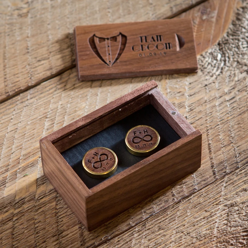 Pan Wooden Gift Box Package Box wedding gift for men custom engrave logo walnut cufflinks boxes