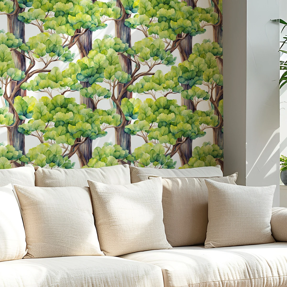 High Quality Forest Tree Wallpaper Nature Green Leaf Mural  Waterproof Wallpaper Decorative Adhesive Wallpaper
