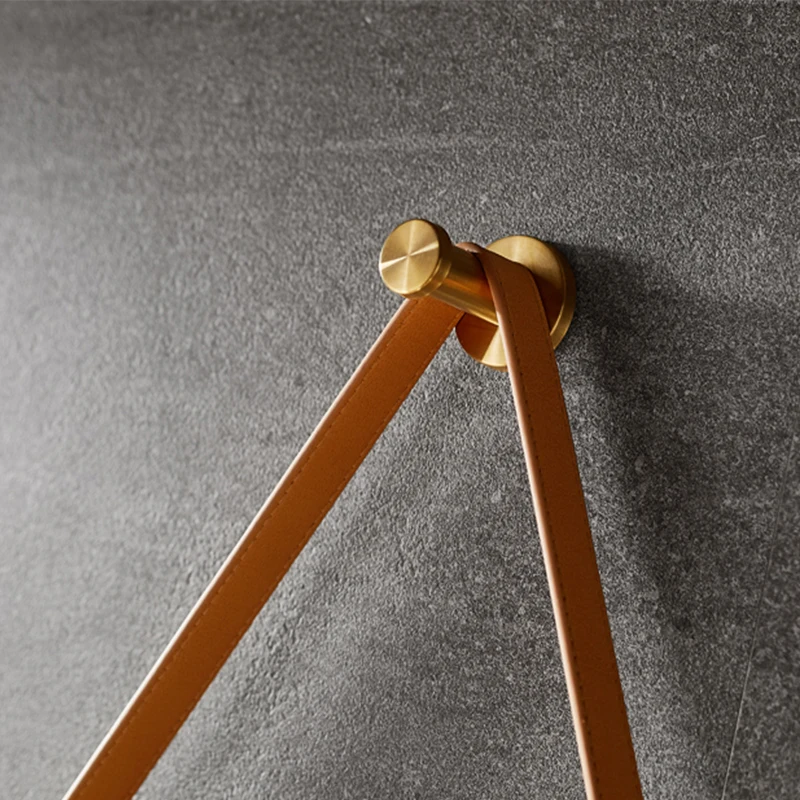 Custom-made Hotel Family bathroom Classic round flat solid wood frame Round leather belt hanging mirror