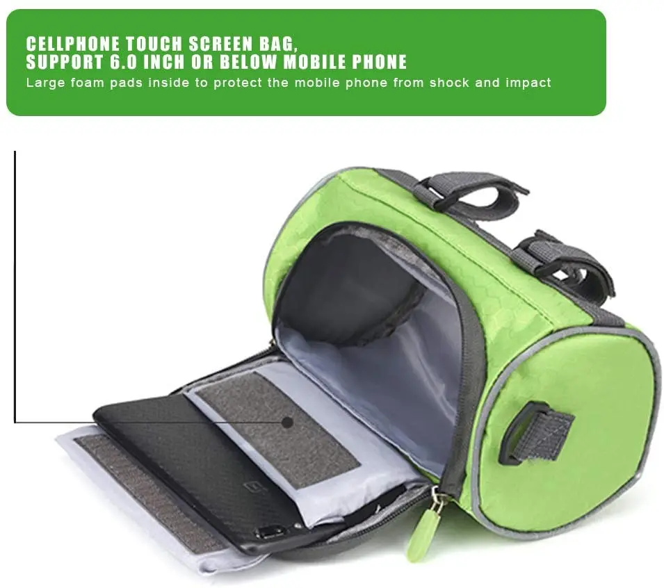 Bike Handlebar Bag Waterproof Bike Bucket Bag with Touch Screen Bicycle Front Storage Bag Large Capacity