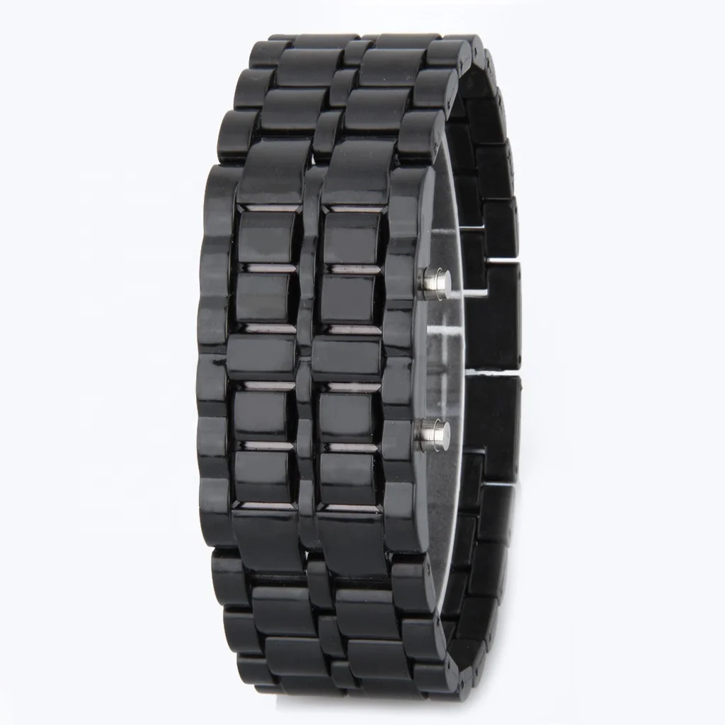 Luxury Iron Metal LED Digital Samurai Watch for Men Reloj Hombre led bracelet Lava Wrist Electronic Watch