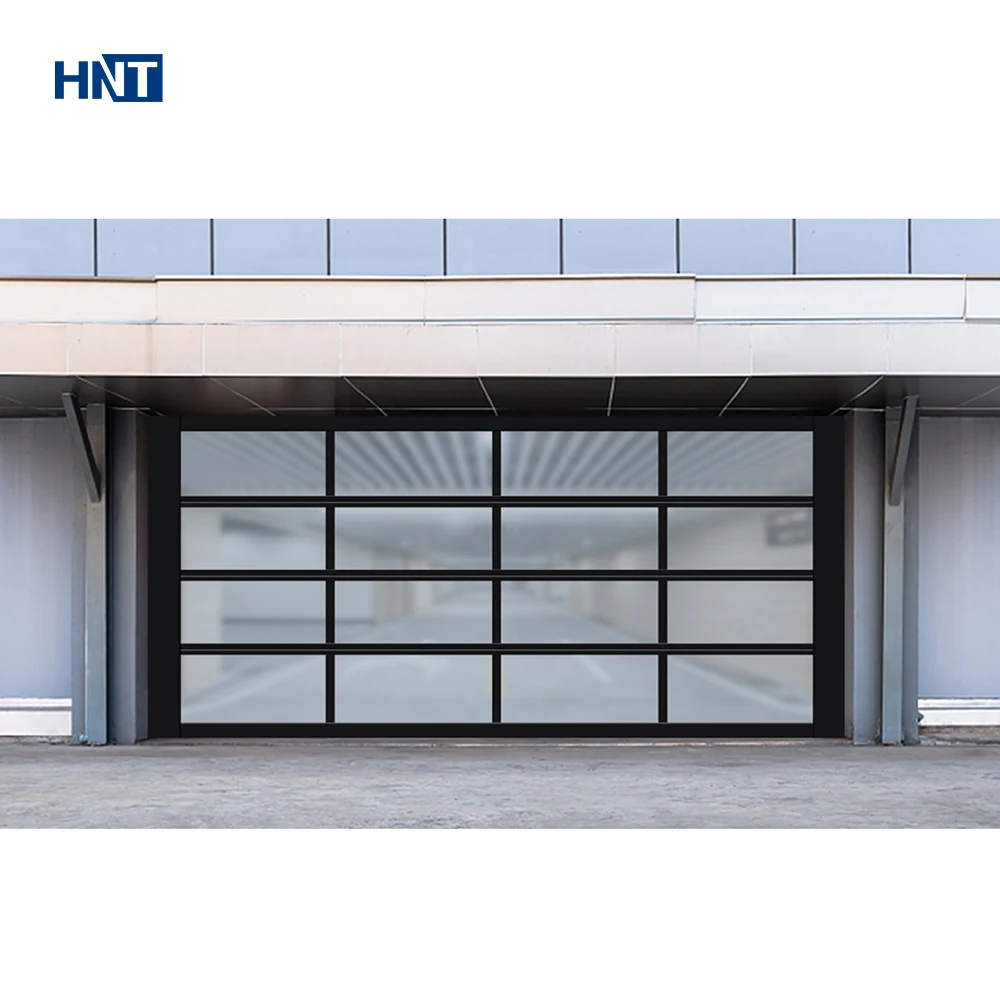 HNT Safety Motorized Overhead House Sectional Garage Door Smart Commercial Double Tempered Glass Horizontal Folding Garage Door
