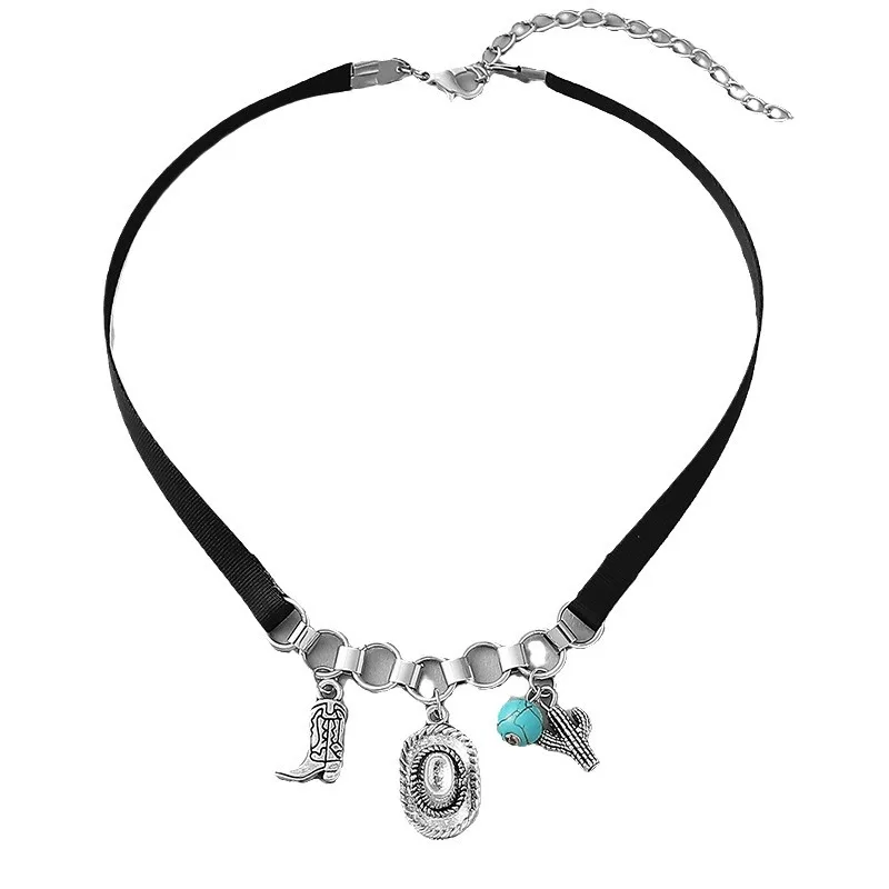 Cowboy hat cowboy boot sweet acrylic Bow Cross personality retro necklace
