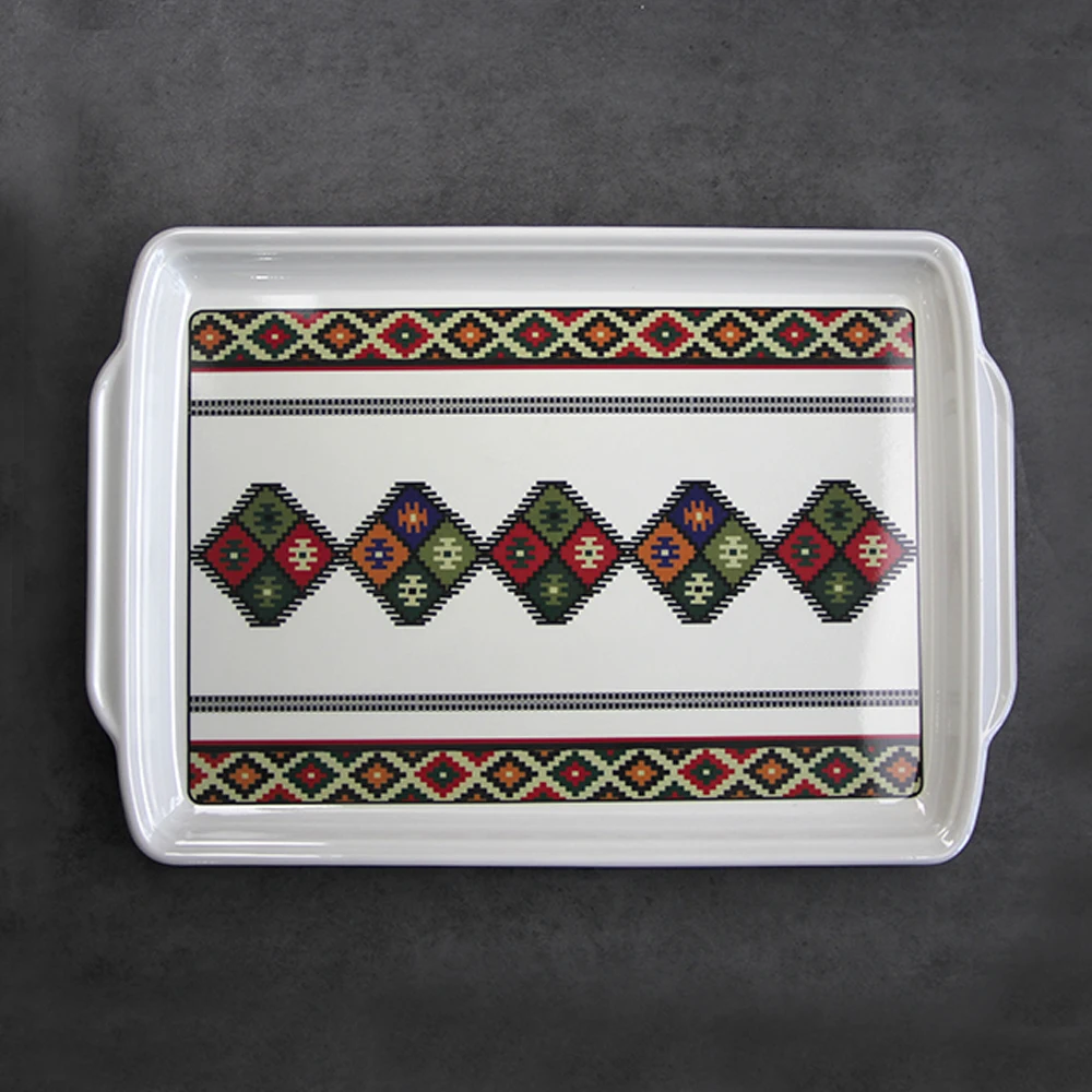 SEBEST Factory Wholesale Rectangle Large Serving Tray Custom White Premium long Thick Melamine Ethiopian Tray