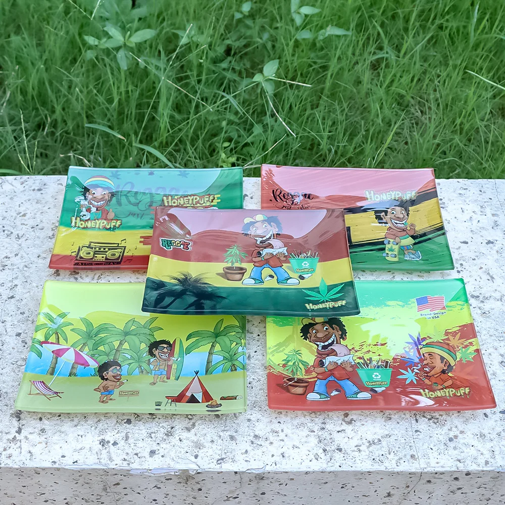 Anti-fall glass roll tray smoking accessories resort style mini glass cigarette tray with gift box package