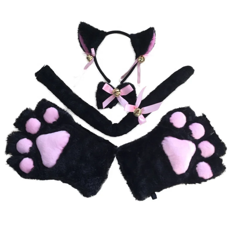 Cute Kitty Anime Cosplay Costume Sweet Cat Ears Plush Paw Claw Tail Bow-tie Halloween Tuxedo French Maid Cat Lingerie Kit
