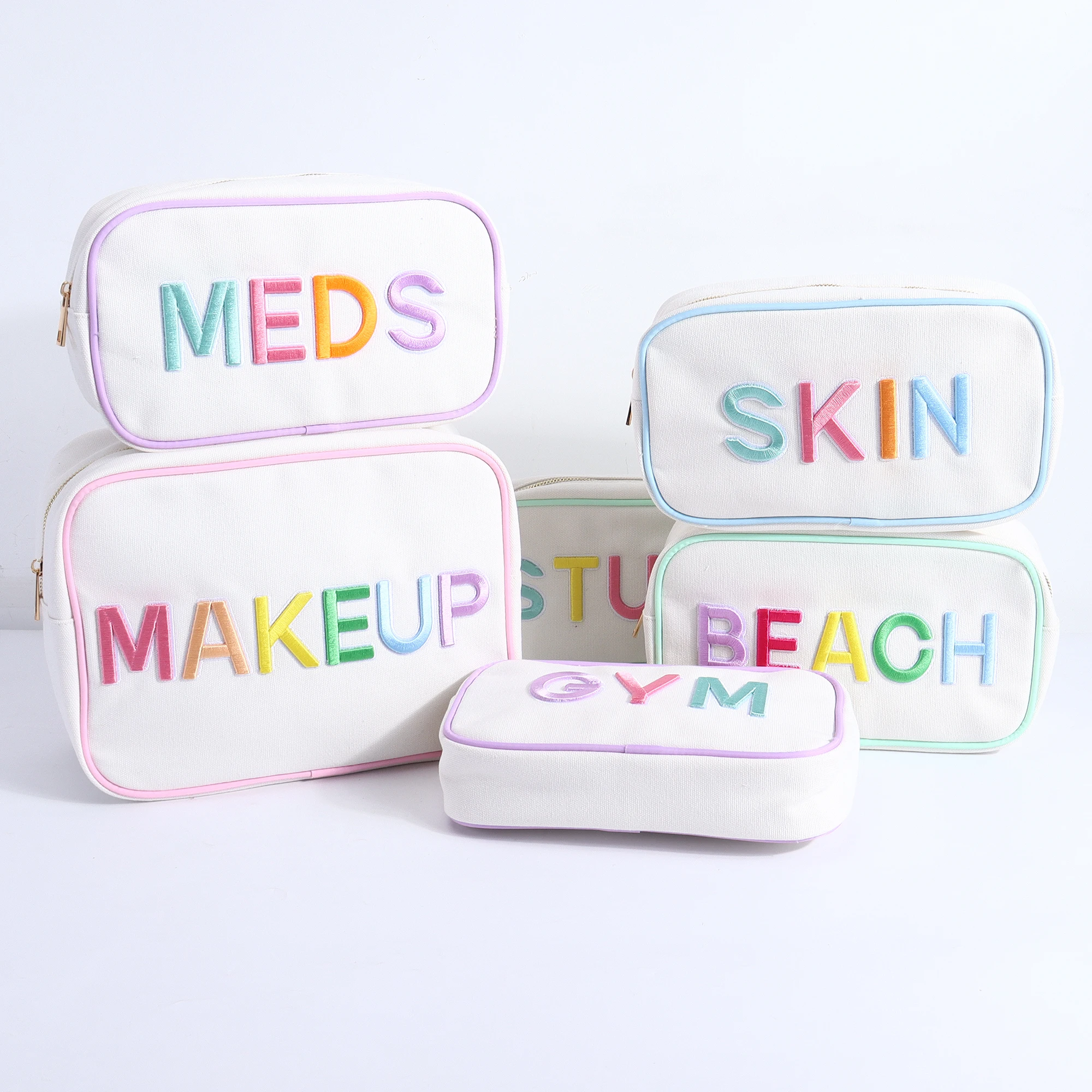 Keymay High Quality Women Girl Cute Fashion Zipper Canvas Cotton Bag Travel Toiletry Bag Custom Cosmetic Bag Canvas