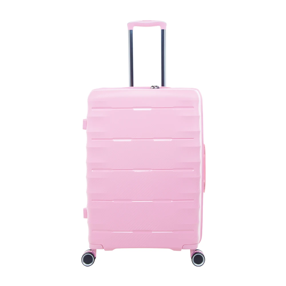
Excellent PP material 3 piece luggage set pink suitcase with aluminum alloy trolley 