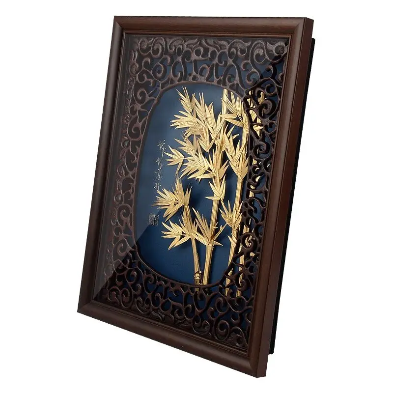 Pure gold foil painting business gifts classical living room corridor decorative painting solid wood frame Display case