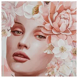 New arrival design modern fashion elegant lady with sweet flowers decoration hand painting home decor