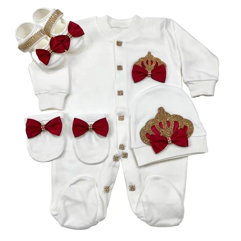 Customization Rompers Royal Crown Clothing Sets with Hat Mittens Infant Newborn Baby Personalized One-Pieces Jumper Set  Velour