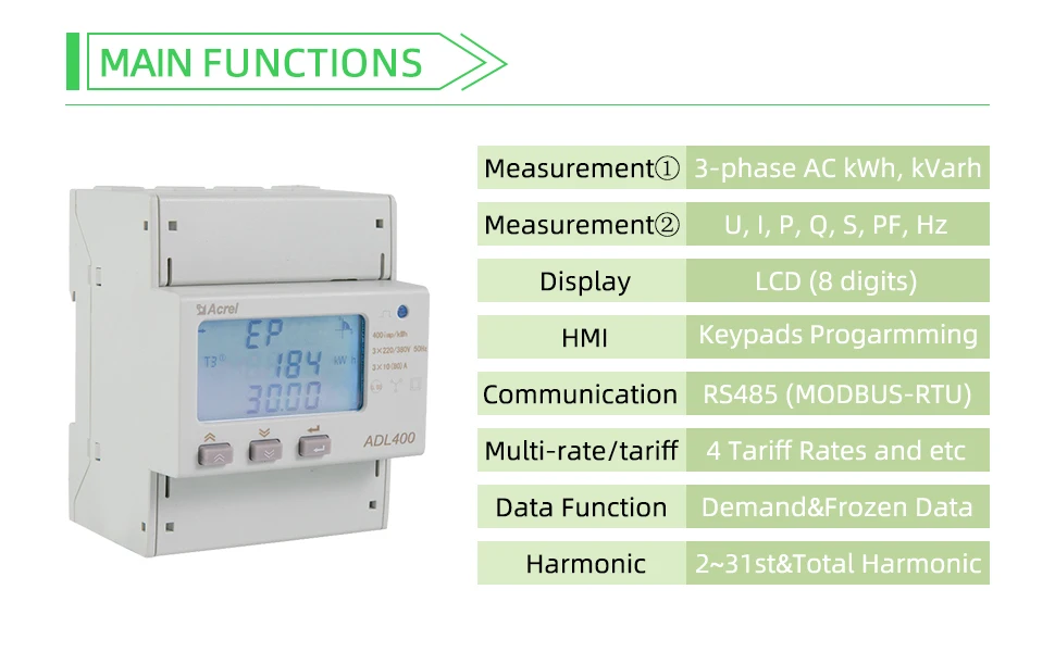 Acrel ADL400 Three-phase electricity meter on din rail with RS485 MODBUS-RTU