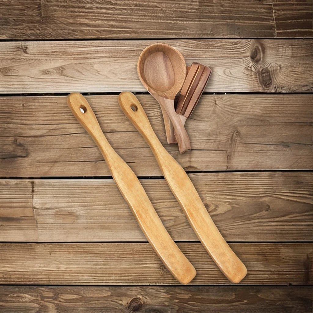 Wooden Sourdough Spurtle Kitchen Cooking Tool with Hanging Holes Dough Stir Spatula for Baking and Cooking