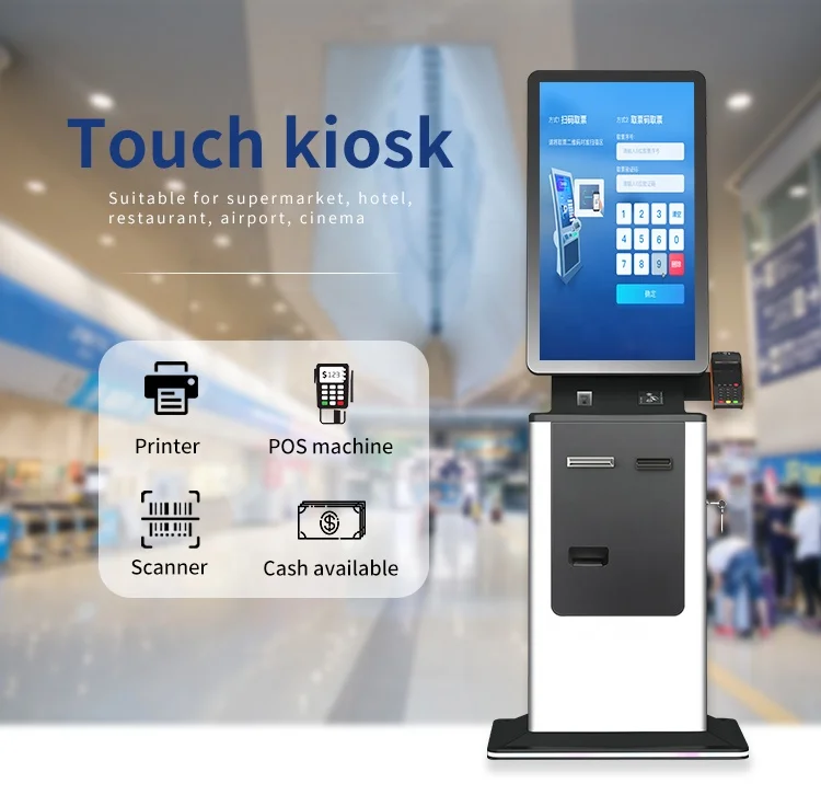 Self service Touch Screen health Kiosk With Barcode Scanner atm cash machine Self Check-in Floor Stand kiosk cash payment kiosk