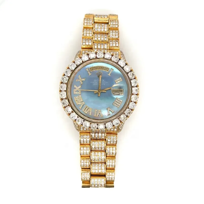 Luxury Brand Iced Out VVS Moissanite Diamond Studded Watch Custom Stainless Steel Wrist Watch Man Women
