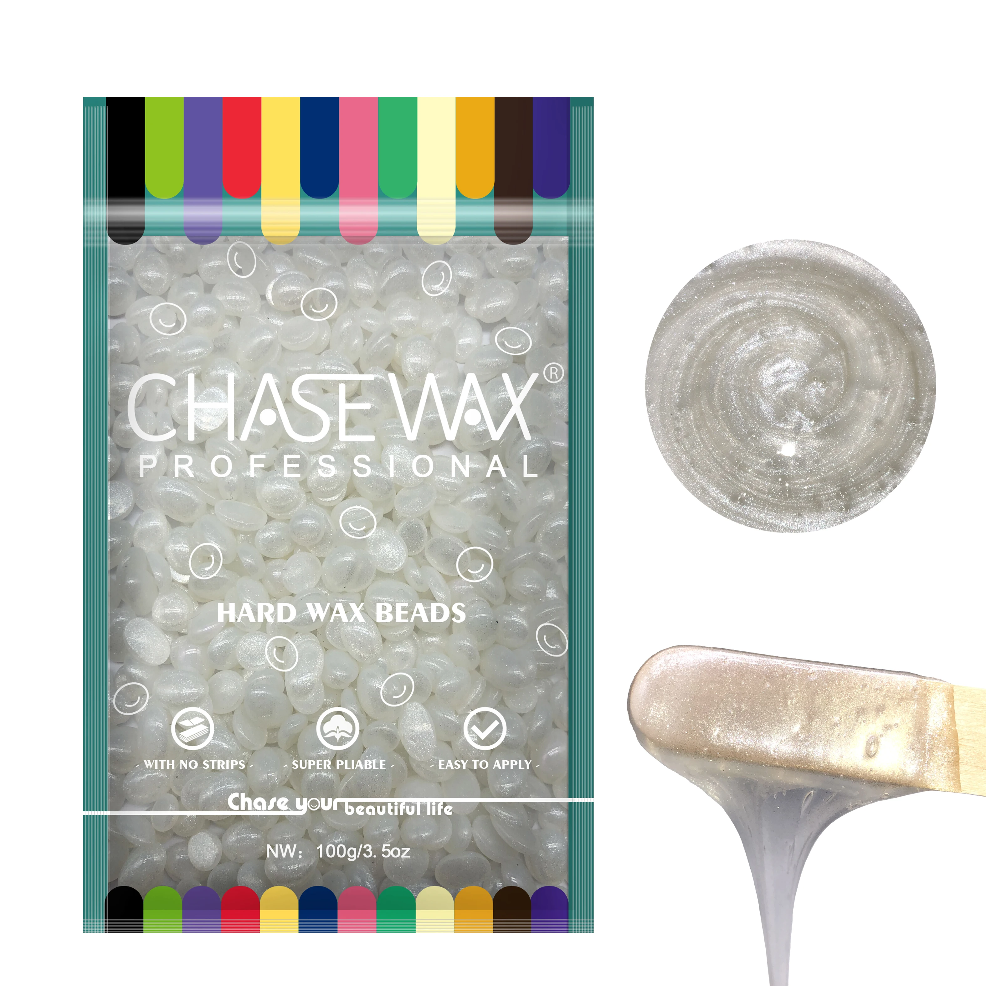 Chase Wax 100g Shimmer Clear Microcristalline Formula Rosin Free Depilatory Gummy Hard Wax Beads For Brazilian