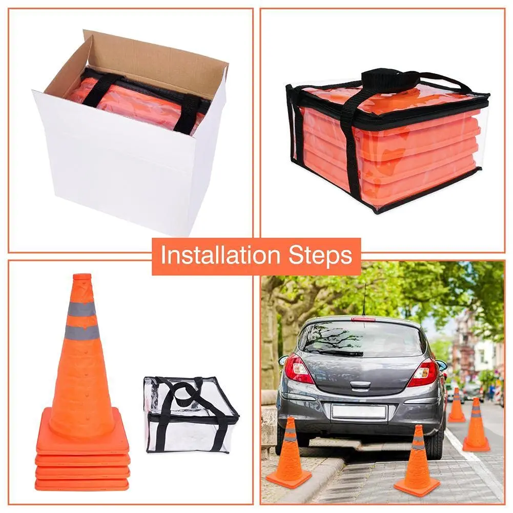 Collapsible Traffic Cones PVC Safety Road Parking Fluorescent Orange Pop up Emergency Reflective