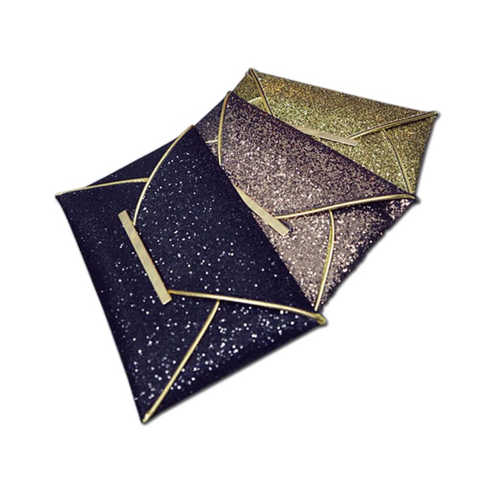 Simple Fashion Women Envelope Clutch Bag Solid Color Leather Glitter Purse Party Delicate Handbag Ladies Wedding Bags
