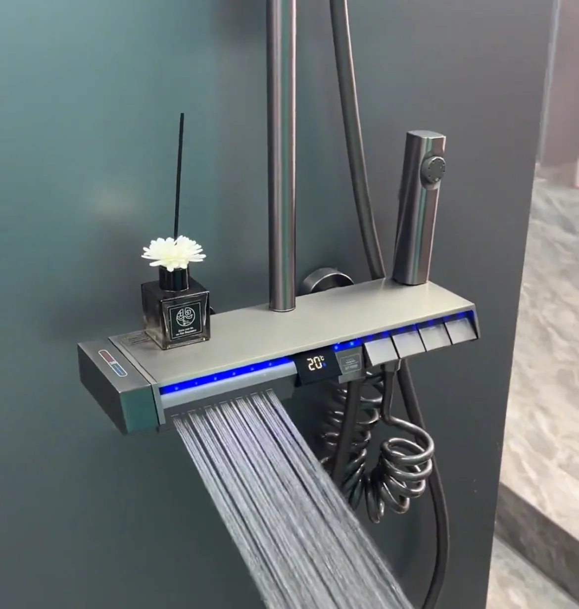 Tiktok Trend Gun Matel White Color Piano Key Shower System Set Exposed Wall Mounted Bath  Faucets Shower