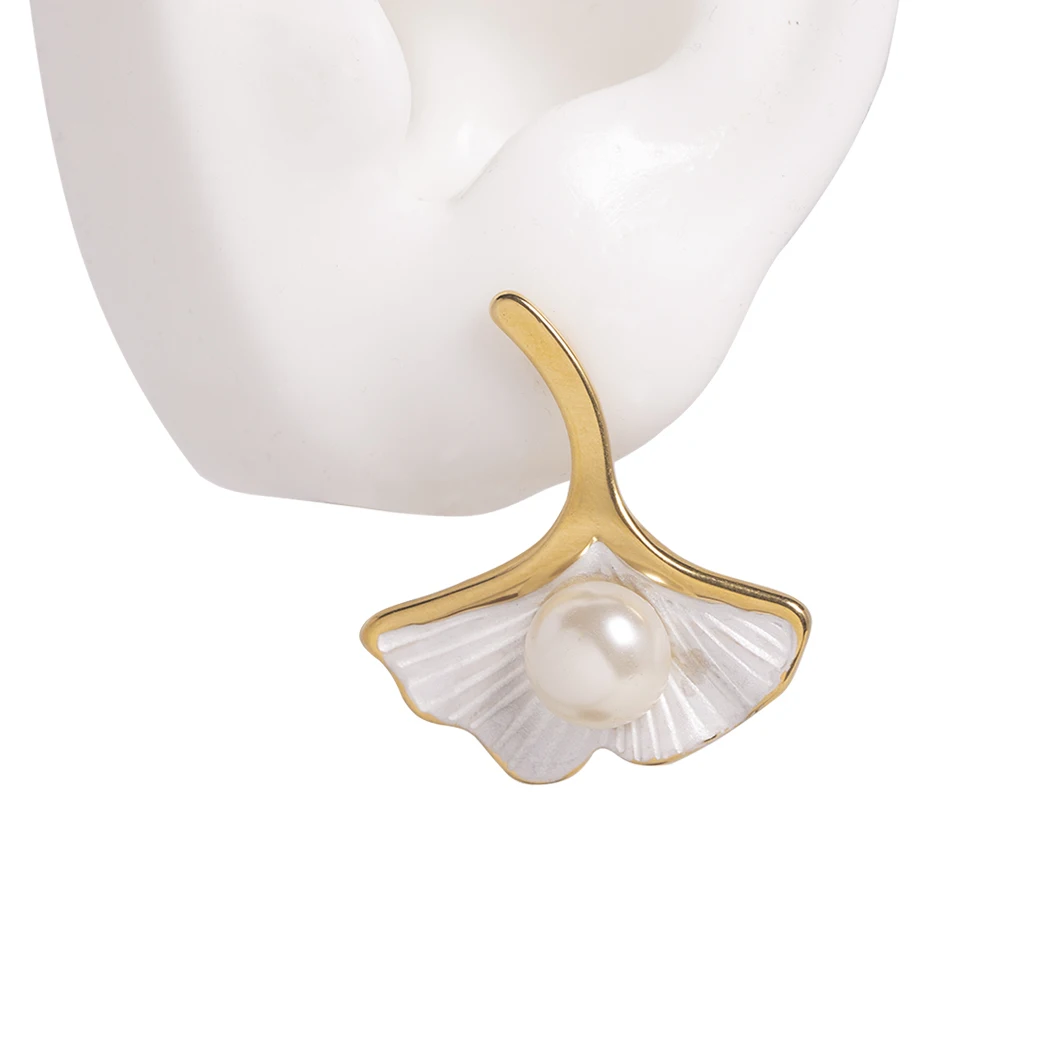 Powell Women Accessories Jewelry Stainless Steel Custom Ginkgo Necklace Bracelet Gold Plated Pearl Jewelry Set