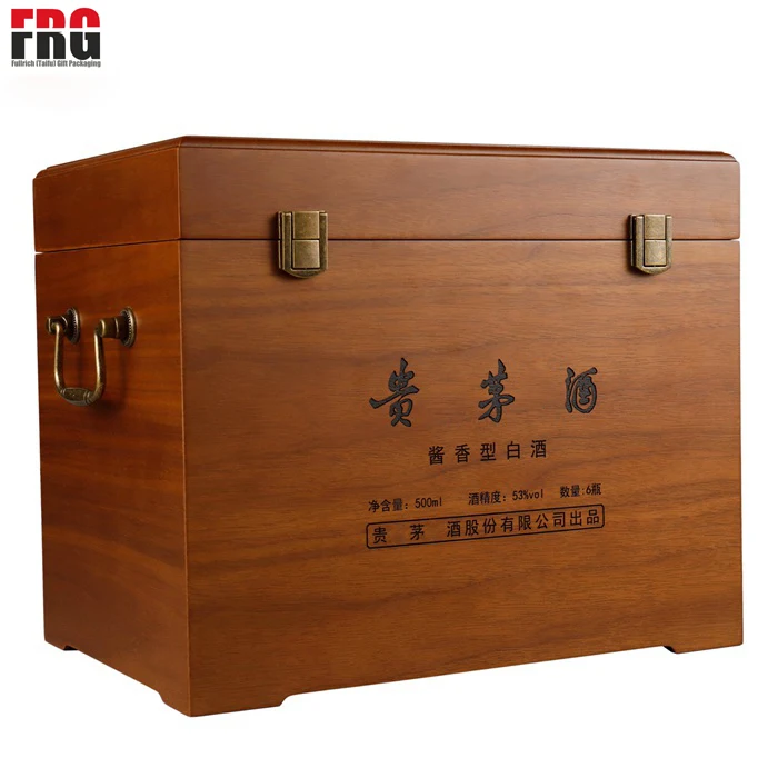 wholesale custom 6 bottle box portable MDF wood wine box with metal handles OEM & ODM