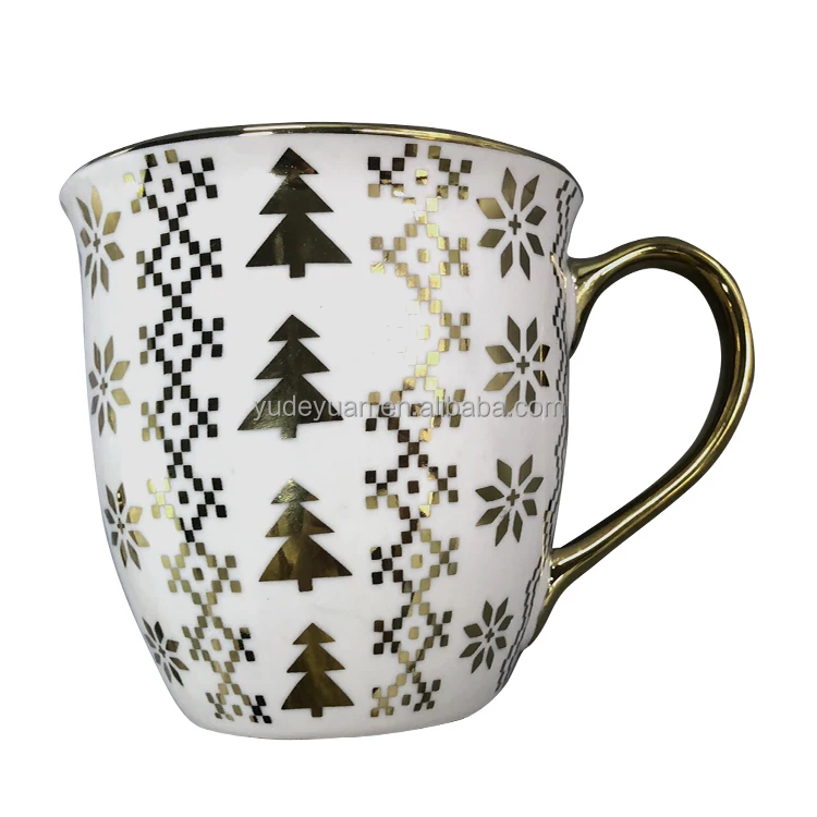 YDY Porcelain Factory Cheap Ceramic Porcelain Metal Design Cups Golden Mug Christmas Ceramic Mug Coffee Mugs With Gold Handle