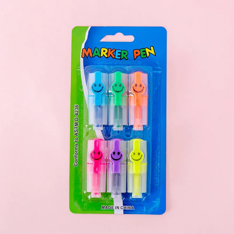 Ученические заметки, мини-маркер с наклонной головкой, креативный хайлайтер со смайликом